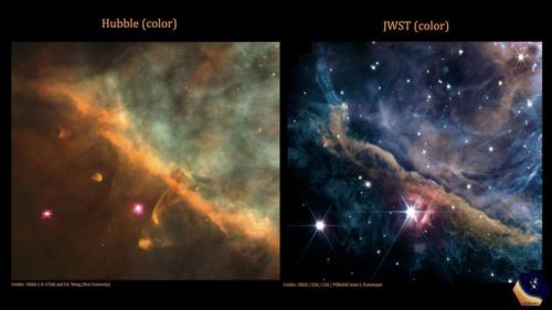 Сравнение снимков Hubble и James Webb